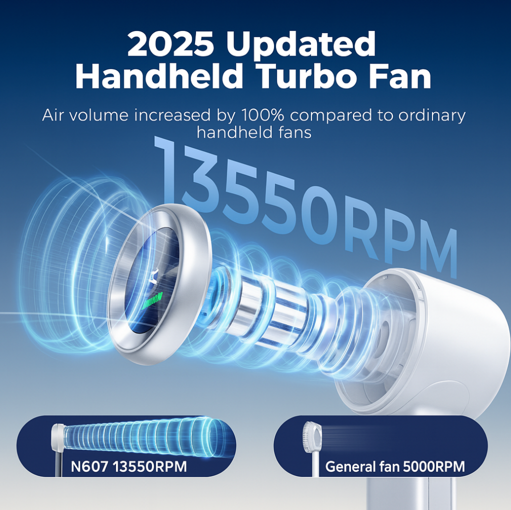 Breezo 2025 Handheld Turbo Fan – Powerful & Portable